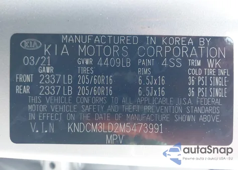 2021 Kia Niro Plug-In Hybrid Lxs из США, поврежденный, VIN KNDCM3LD2M5473991